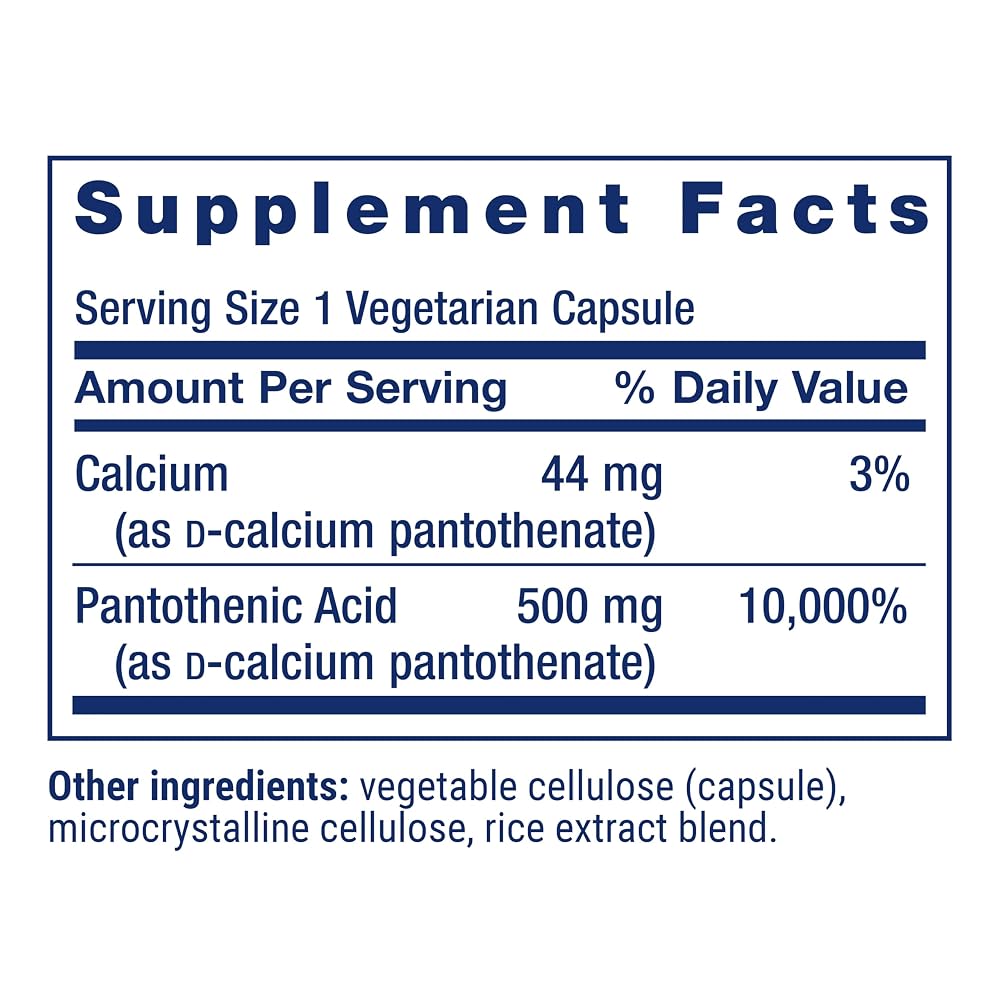 Life Extension Pantothenic Acid 500 mg Vitamin B5 - 100 Capsules - image 3