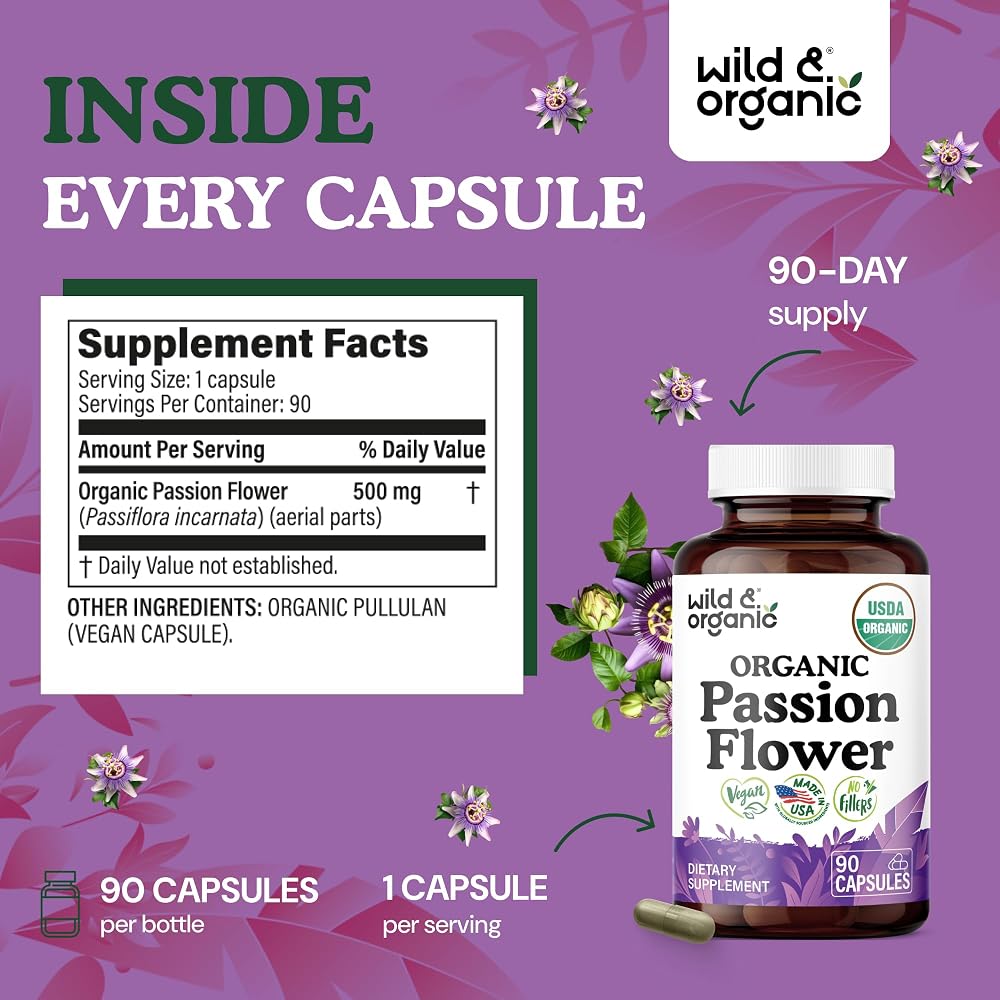 Wild & Organic Passion Flower 600 mg Capsules - 90 Count - image 3