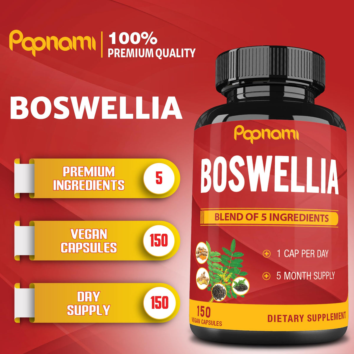 Papnami Boswellia Serrata Extract with Turmeric & Ginger - 150 Capsules - image 2