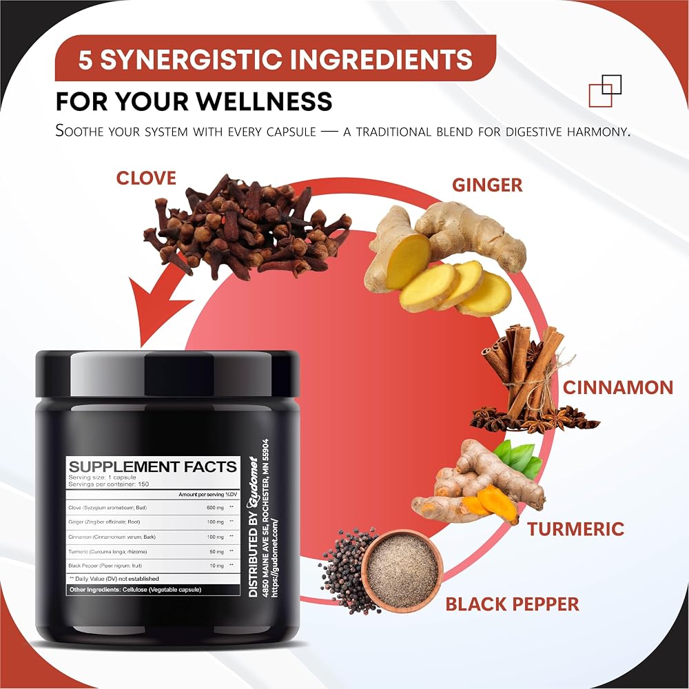 GUDOMET Clove Complex 5-in-1 with Ginger & Cinnamon - 150 Capsules - image 4