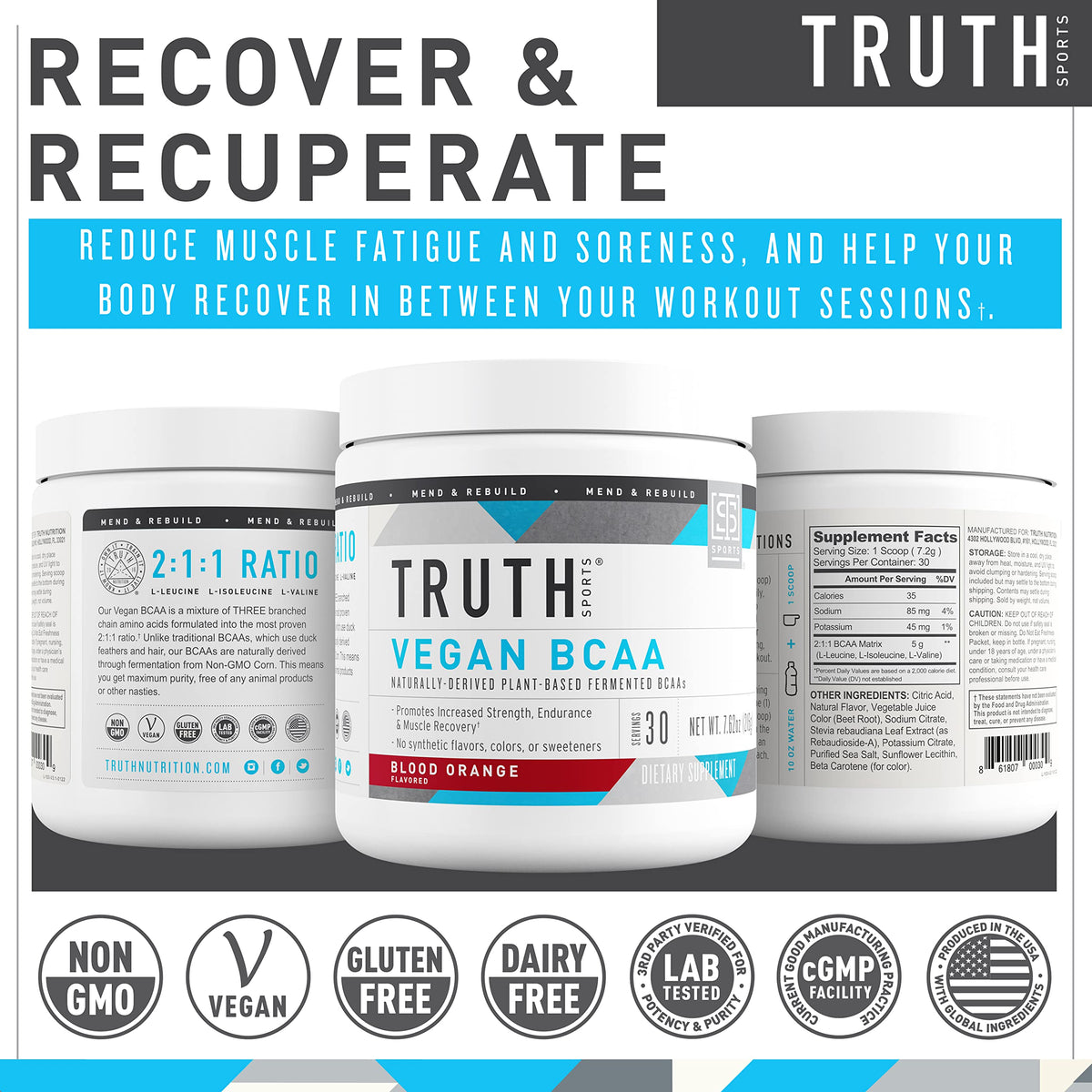 Truth Nutrition Vegan BCAA Powder 2:1:1 Ratio - 30 Servings - image 7