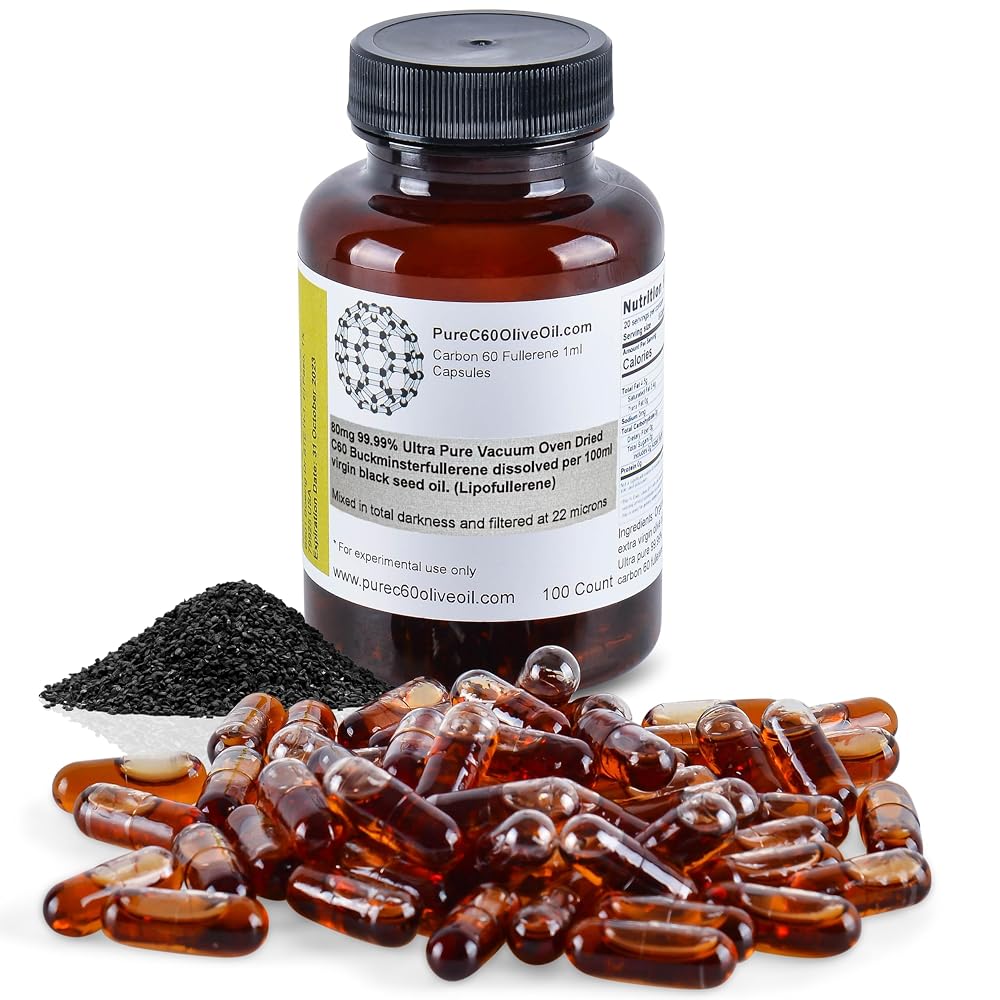 PureC60OliveOil.com C60 Black Seed Oil Capsules 80mg - 100 Count