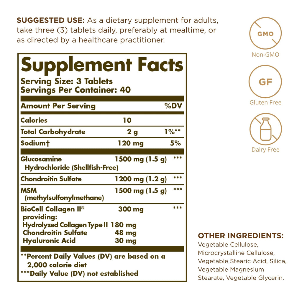 Solgar Glucosamine Hyaluronic Acid Chondroitin MSM - 240 Tablets - image 2