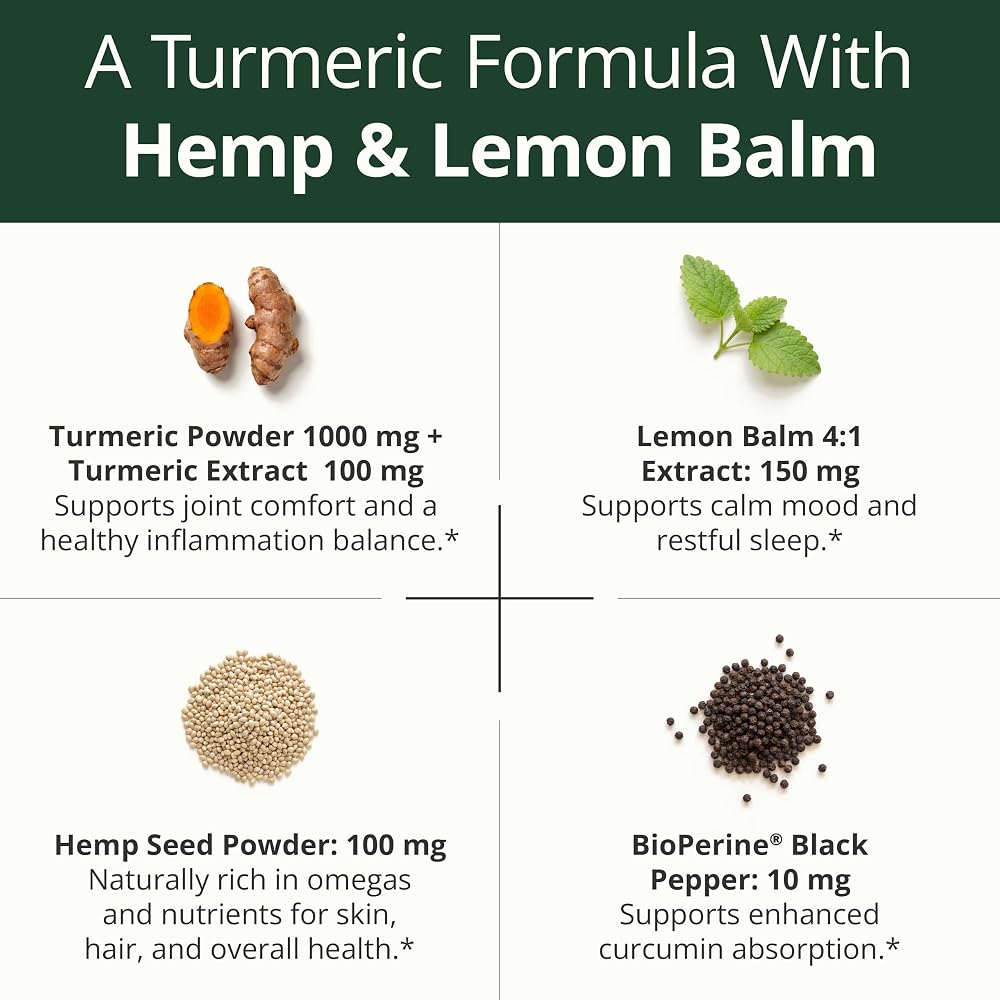 Vimerson Health Turmeric Curcumin with Hemp Seeds & Lemon Balm - 120 Capsules - image 4