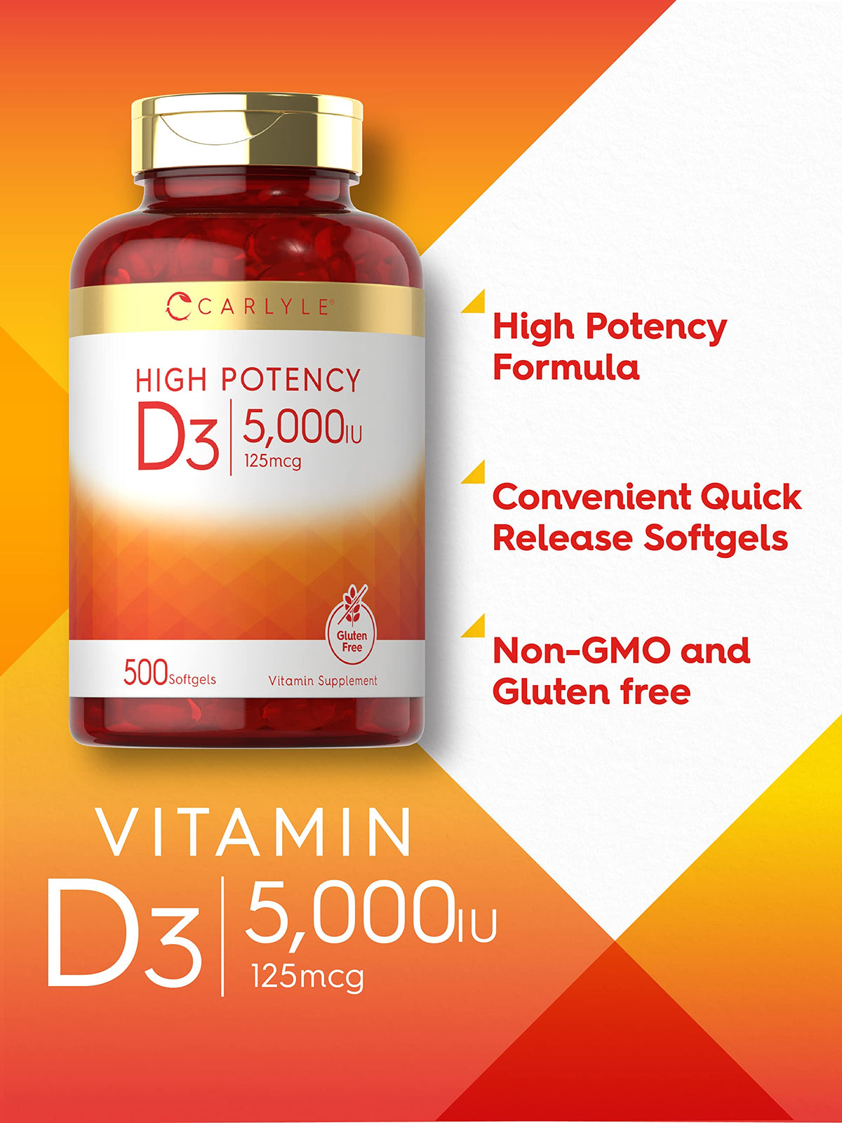Carlyle Vitamin D3 5000 IU - 500 Softgels - image 3