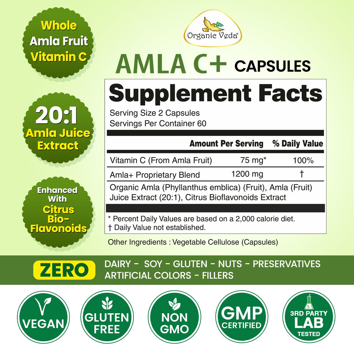 Organic Veda Amla+ Vitamin C Supplement - 120 Vegan Capsules - image 2