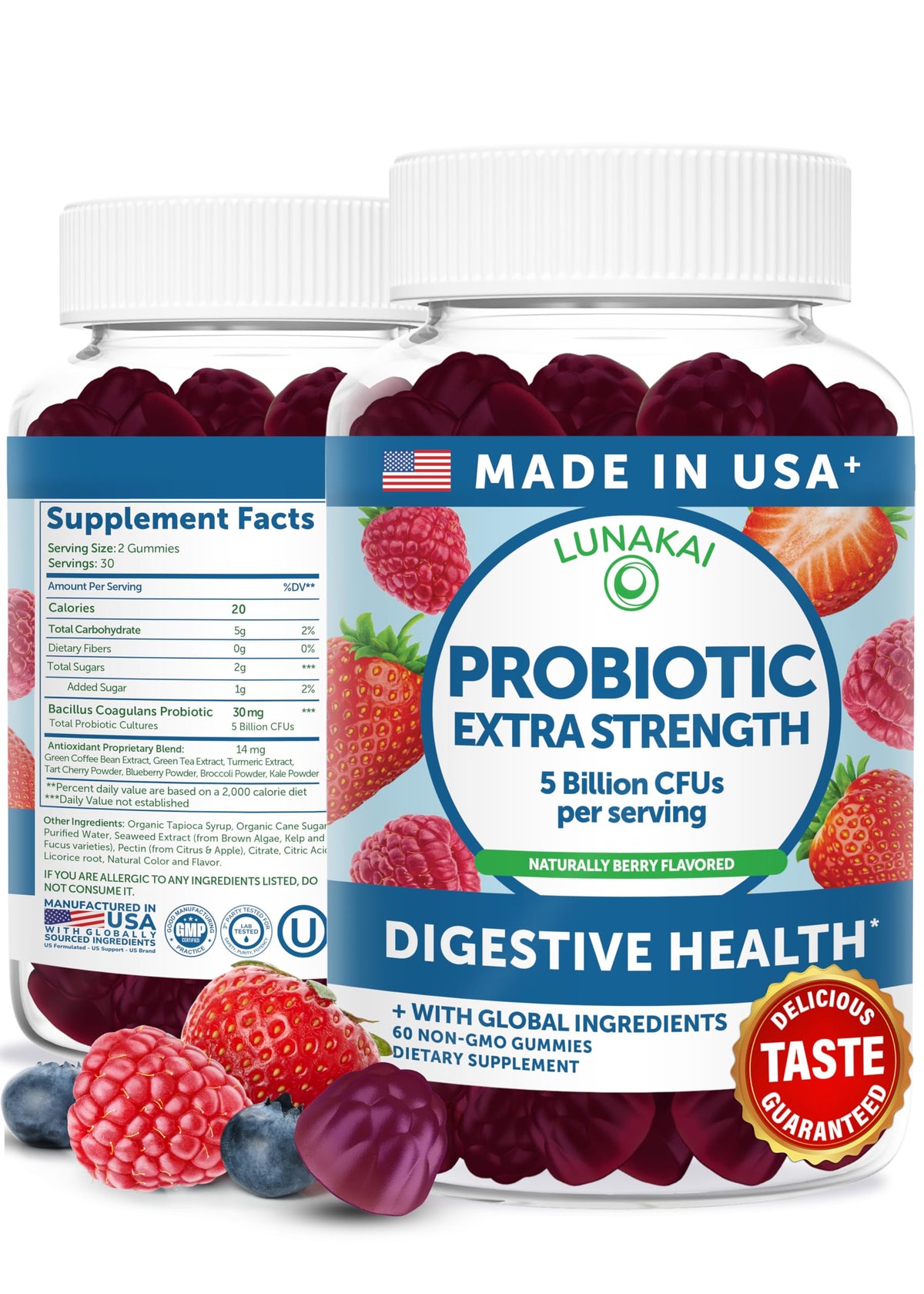 Lunakai Probiotic Gummies for Gut Health Support - 60 Count