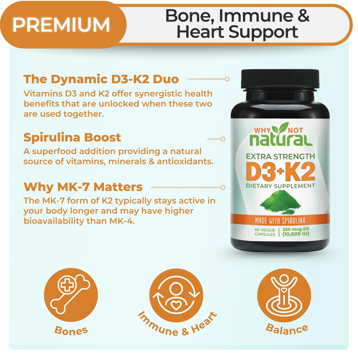 Why Not Natural Vitamin D3 K2 MK-7 10000 IU - 60 Vegetarian Capsules - image 2