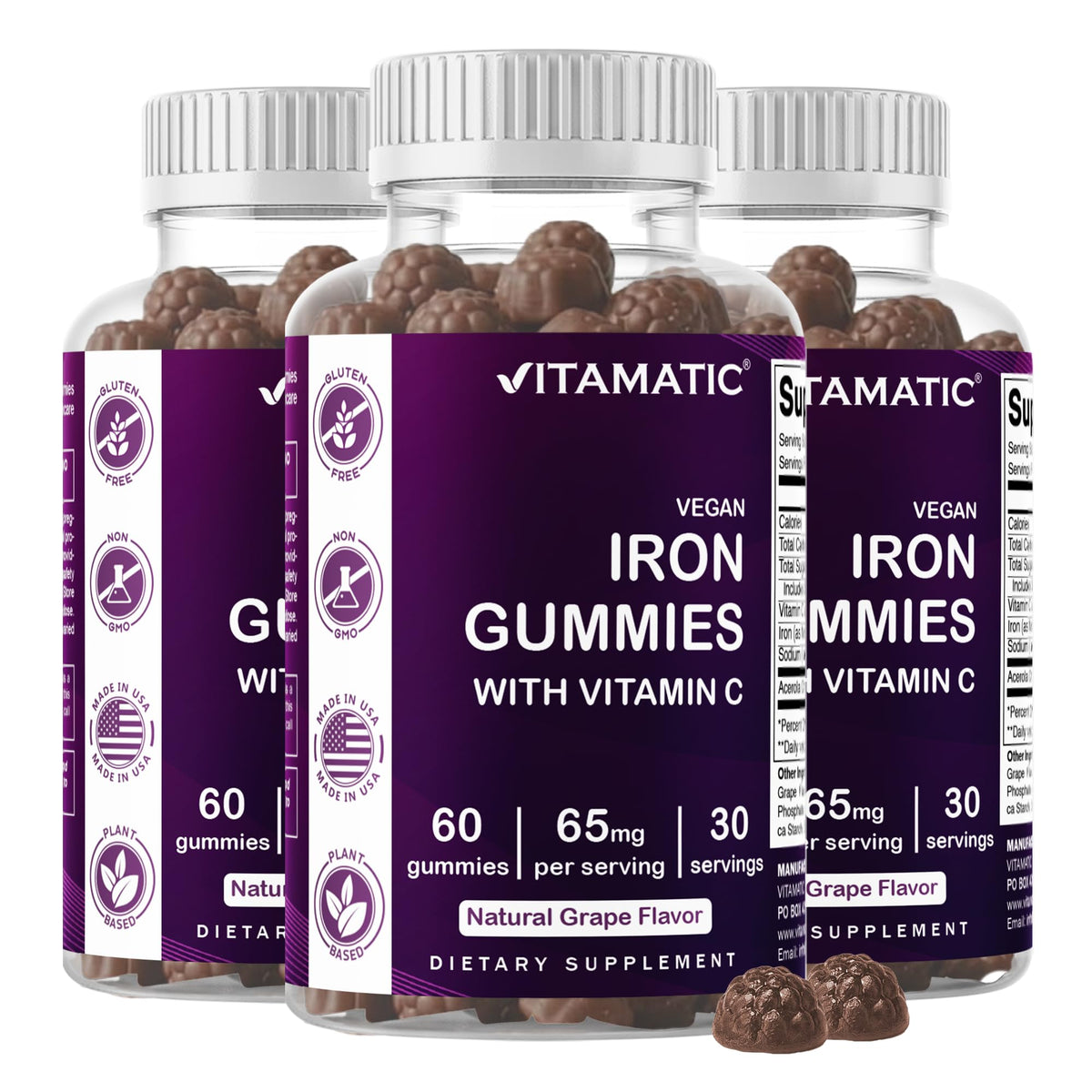 Vitamatic Iron 65 mg Gummies Supplement for Women & Men - 60 Vegan