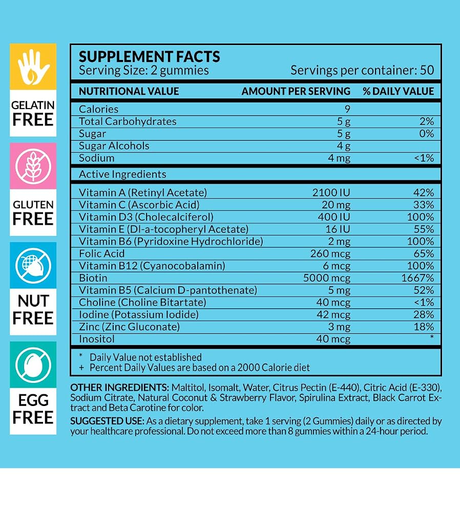 Artnaturals Hair Skin and Nails Gummies for Hair Growth - 100 Gummies - image 2
