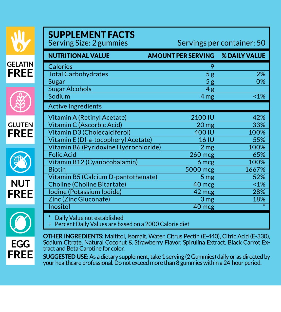 Artnaturals Hair Skin and Nails Gummies for Hair Growth - 100 Gummies - image 2