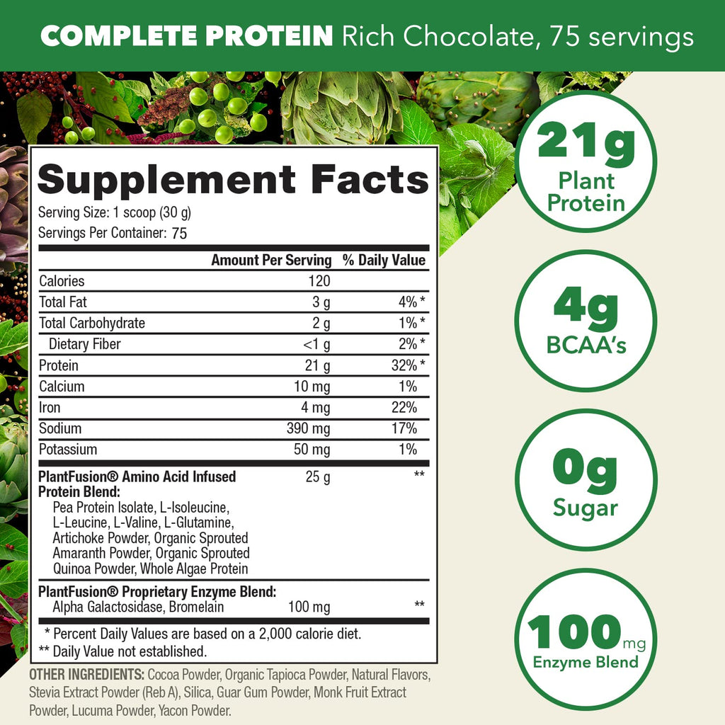 PlantFusion Complete Vegan Protein Powder Rich Chocolate - 75 Servings - image 2