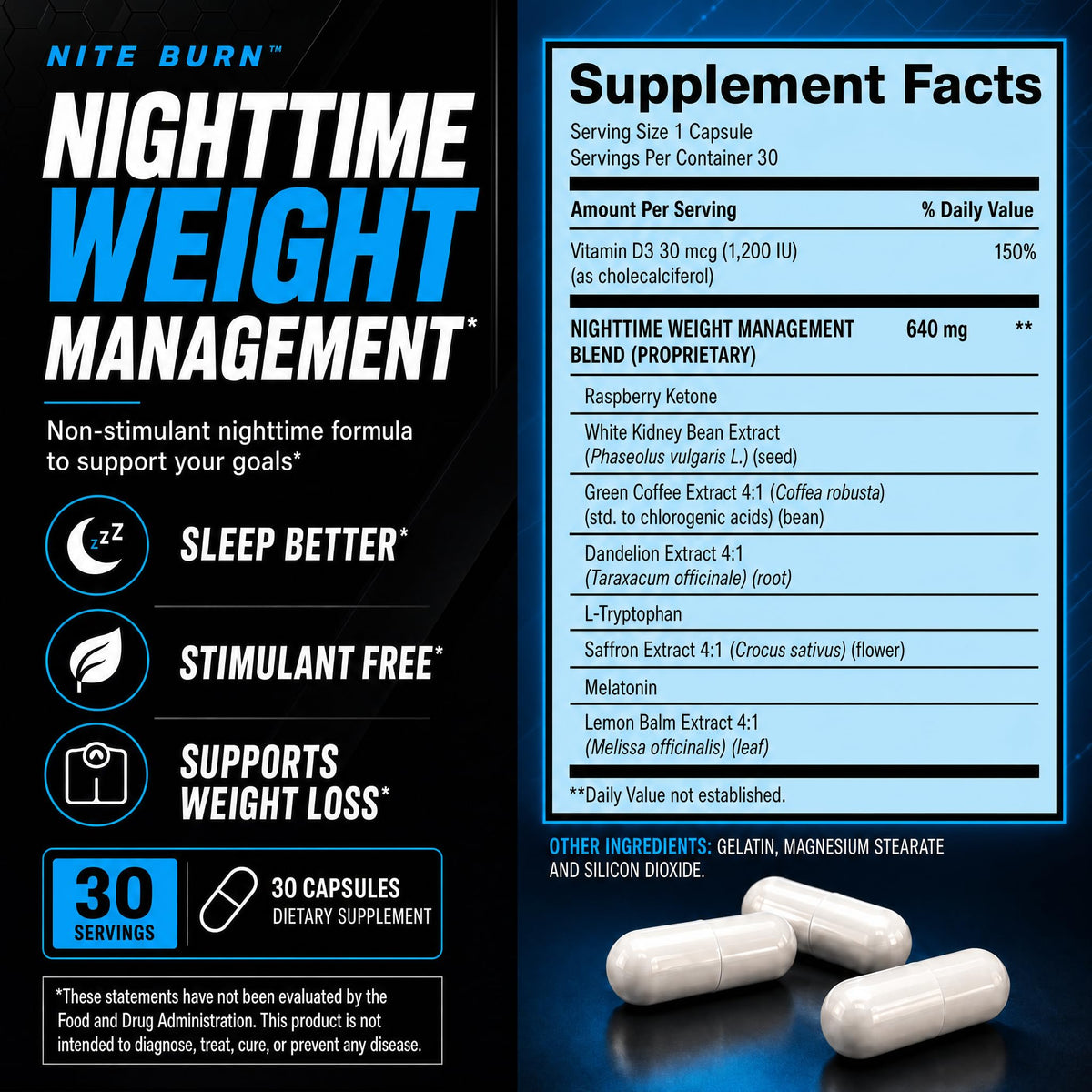 BPI Sports Nite Burn Nighttime Fat Burner Sleep Support - 30 Capsules - image 2