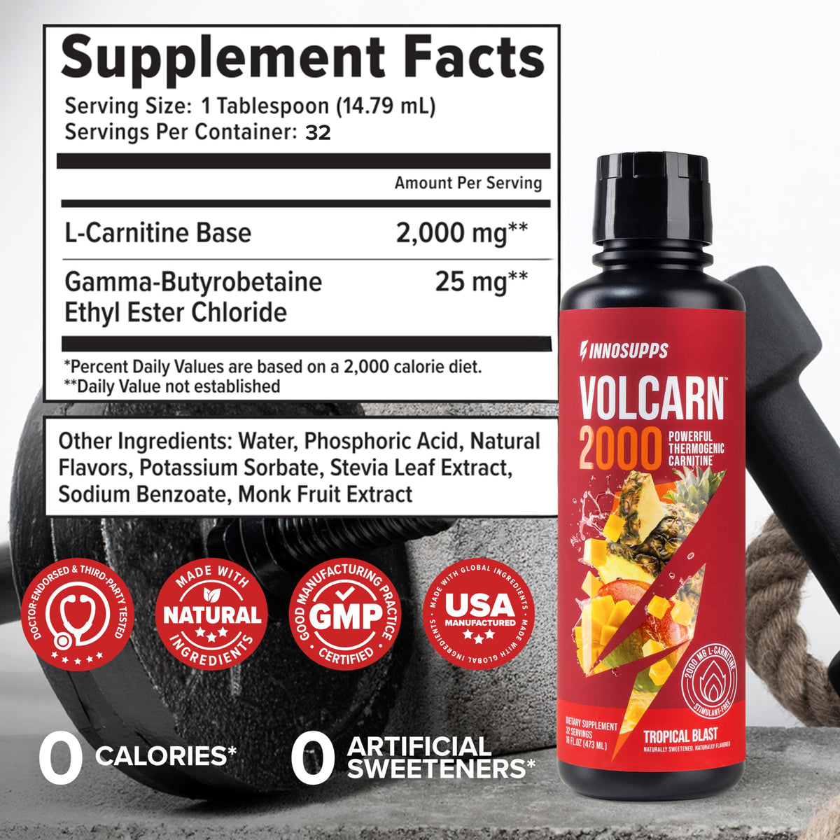 InnoSupps Volcarn 2000 - Liquid L-Carnitine for Men & Women