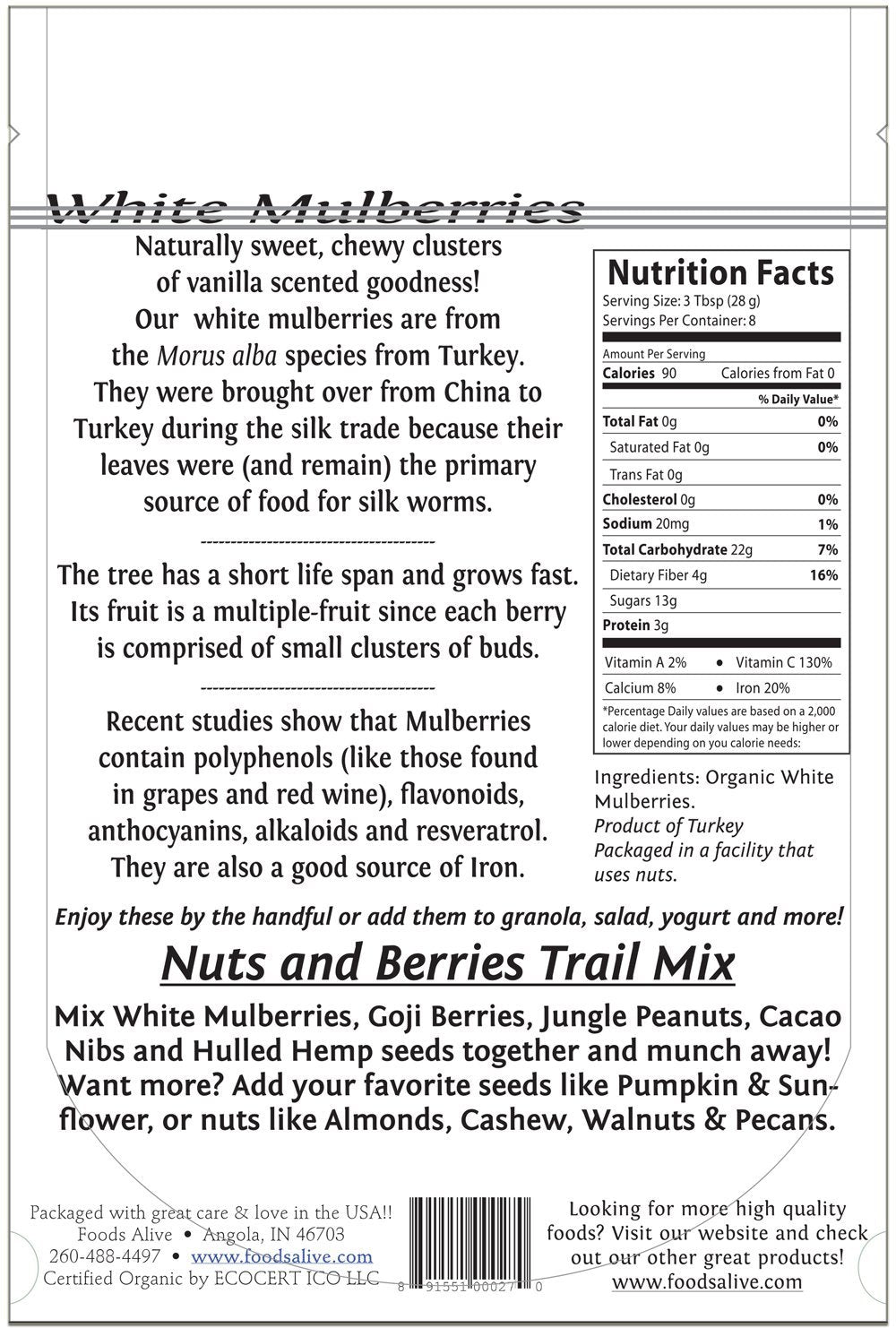 Foods Alive Organic White Mulberries Dried - 8 oz - image 3