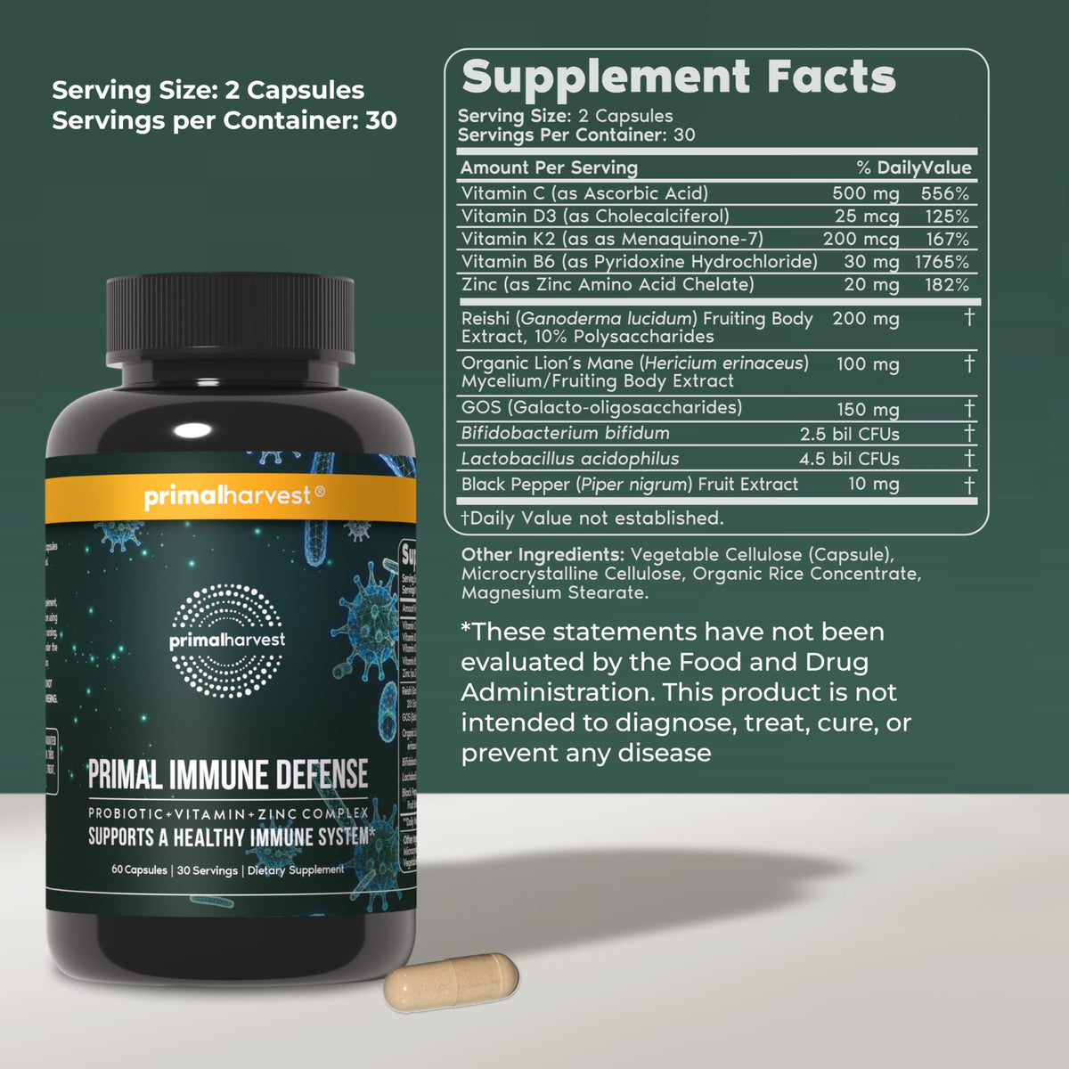 Primal Harvest Immune Defense Daily Supplement - 60 Capsules - image 2