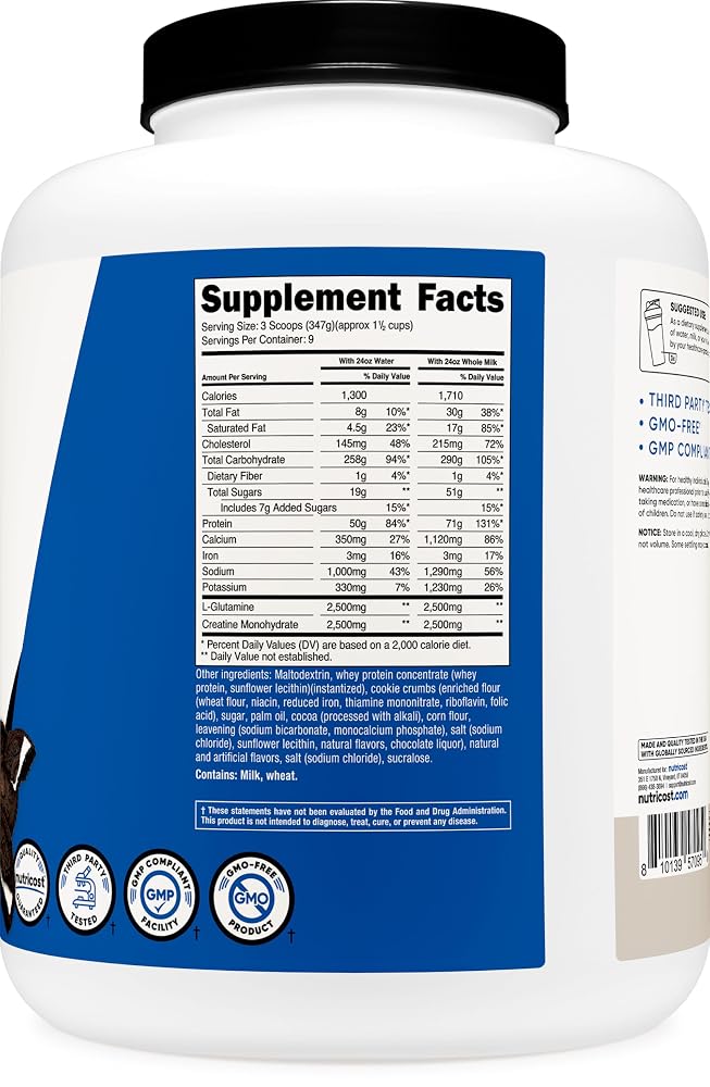 Nutricost Mass Gainer Powder Cookies N Cream - 6.9 LBS - image 5