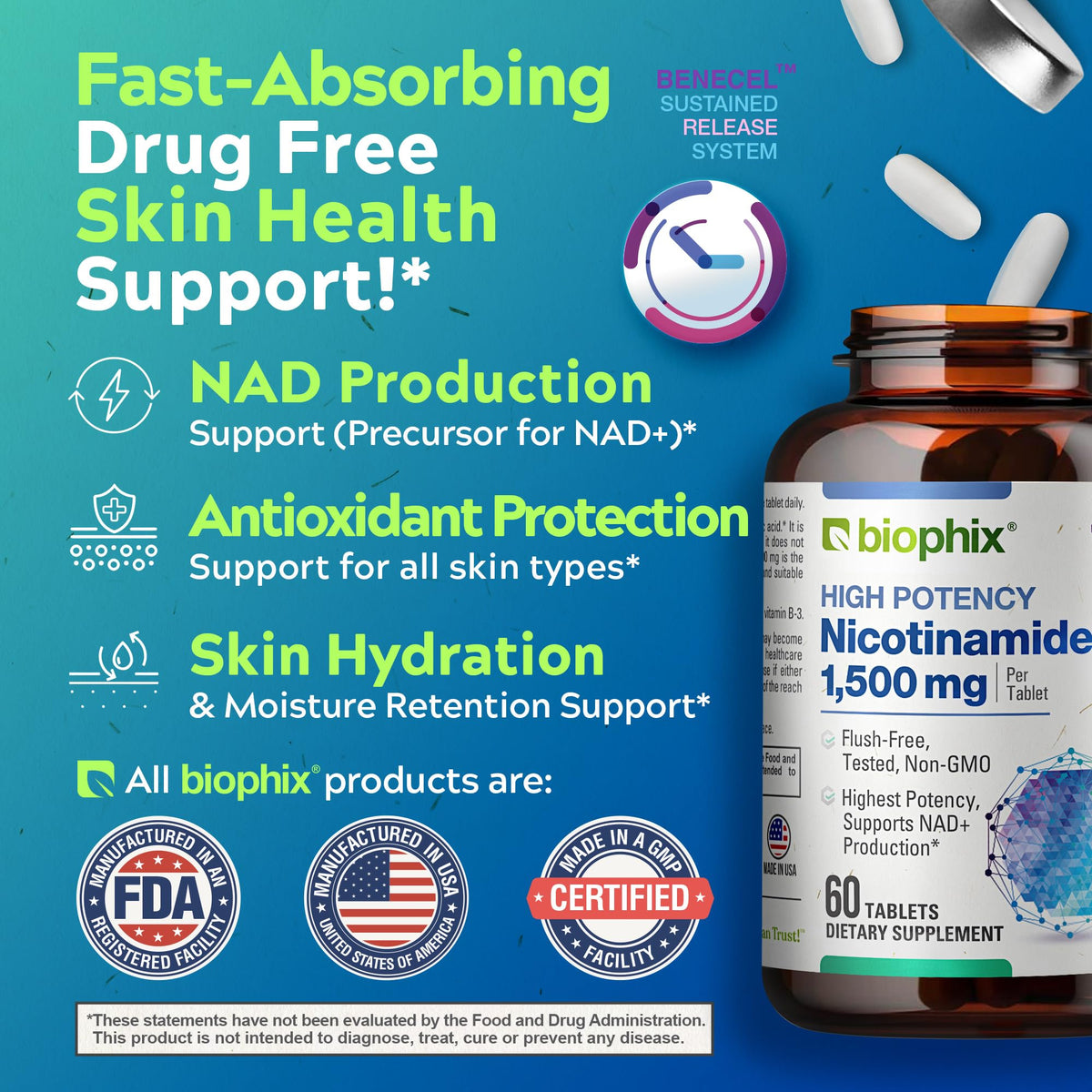 biophix B-3 Nicotinamide 1500 mg Vitamin - 60 Tablets - image 5