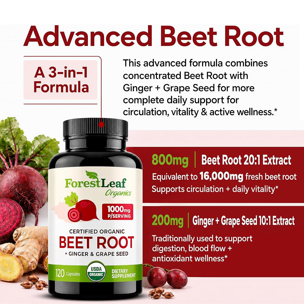 ForestLeaf USDA Organic Beet Root Capsules - Beetroot Supplement