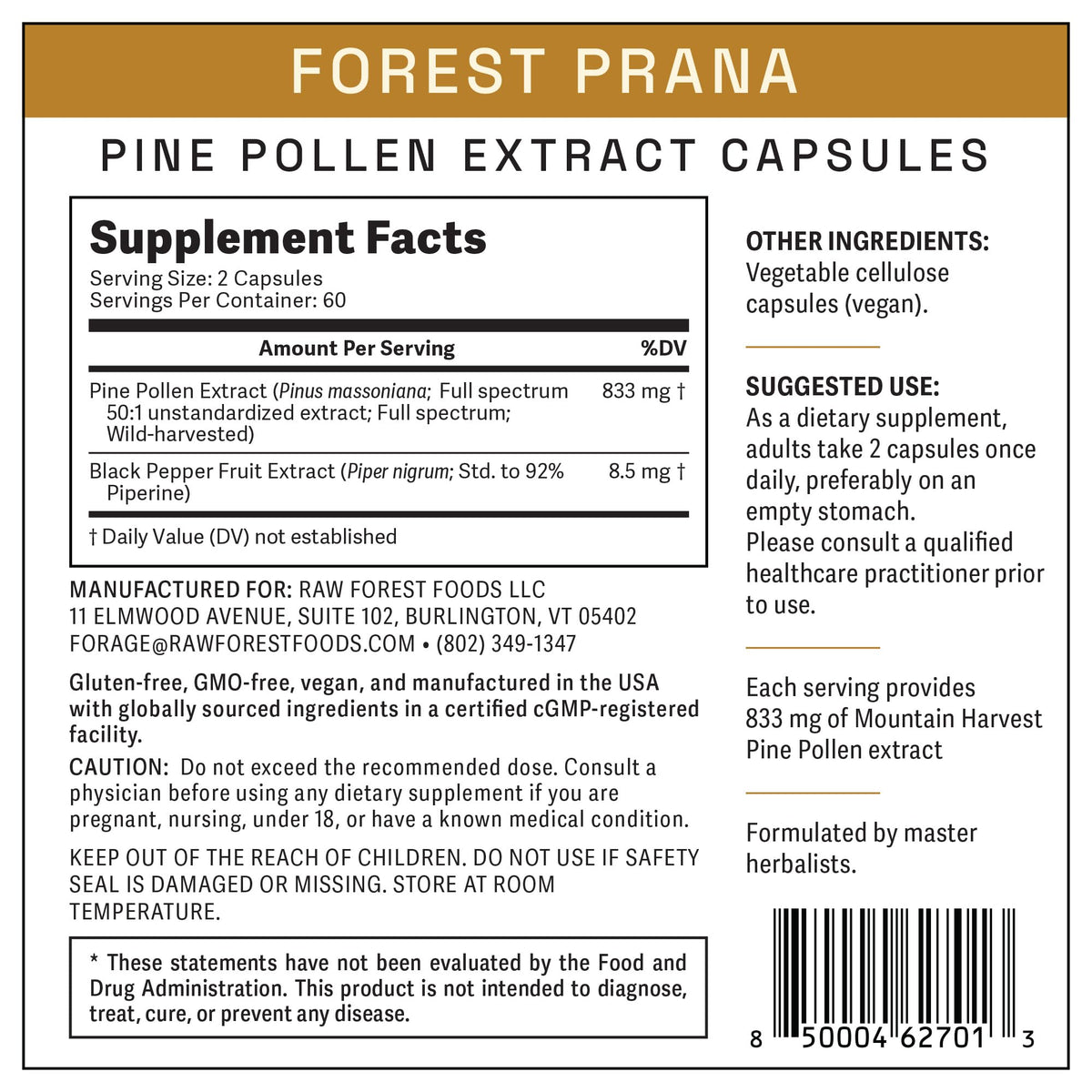 RAW Forest Foods Pine Pollen Extract 50:1 - 120 Capsules - image 7
