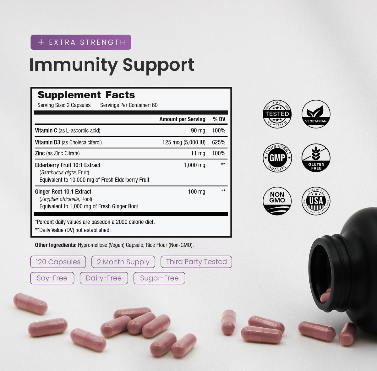 NutraChamps Elderberry Capsules 1000mg with Vitamin D3 - 120 Capsules - image 2