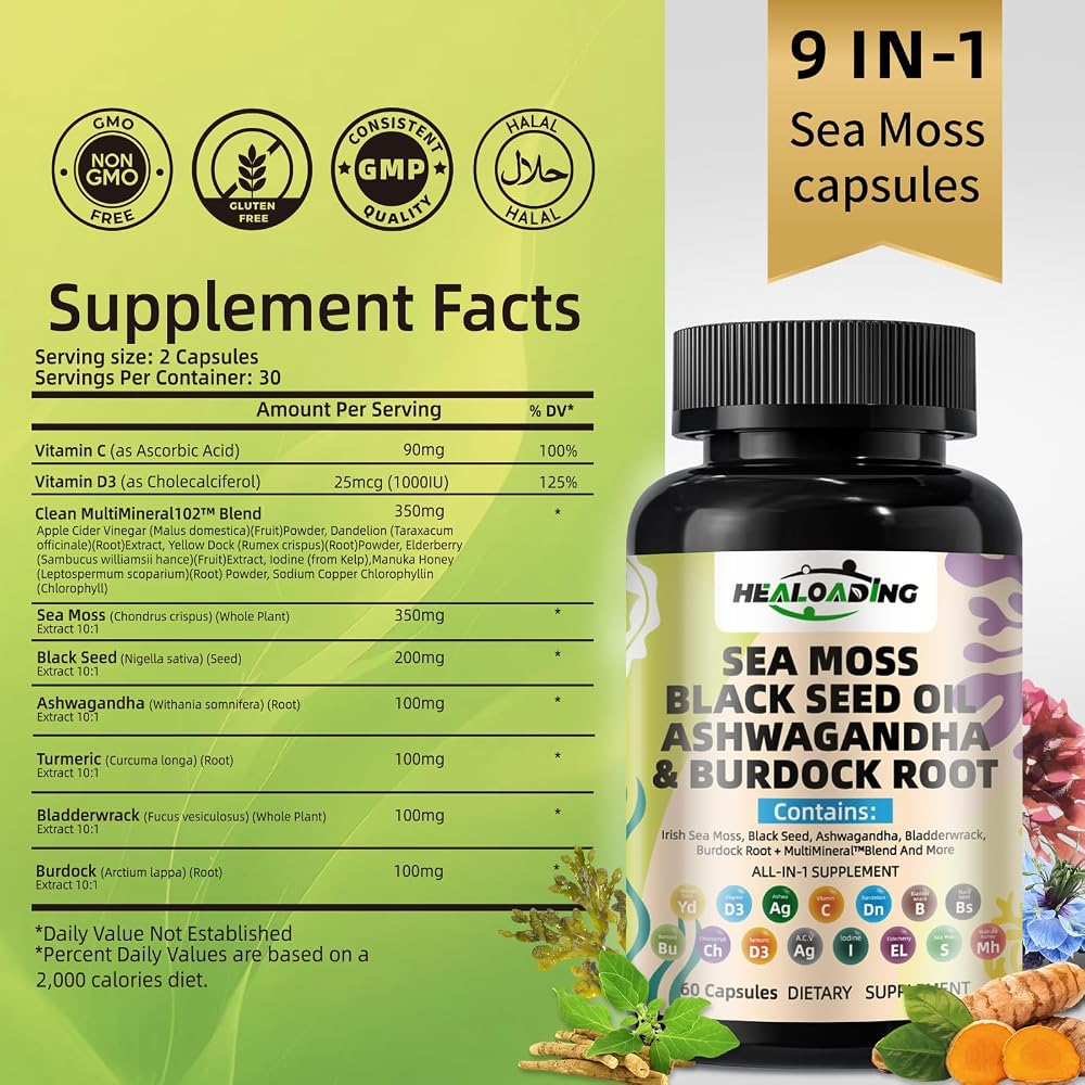 HEALOADING Sea Moss Capsules Wildcrafted Irish Seamoss - 60 Capsules - image 2