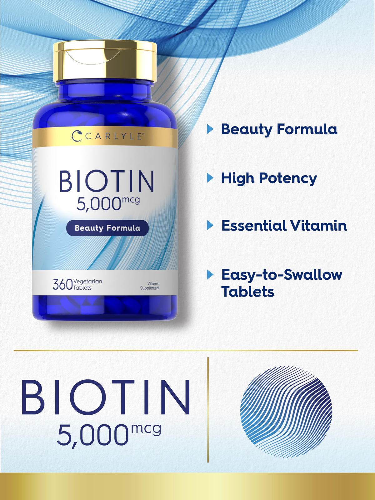 Carlyle Biotin 5000mcg for Hair, Skin, and Nails - 360 Tablets - image 3