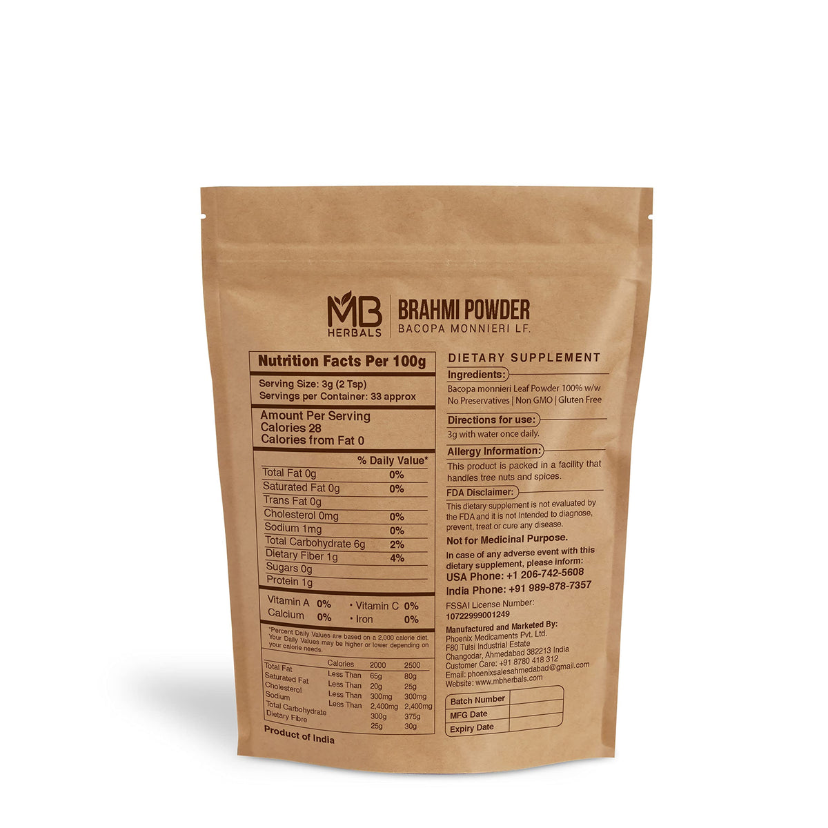 MB Herbals Pure Brahmi Powder 100g