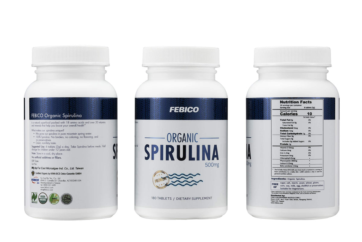 FEBICO Organic Spirulina Tablets 500mg - 180 Tablets - image 6