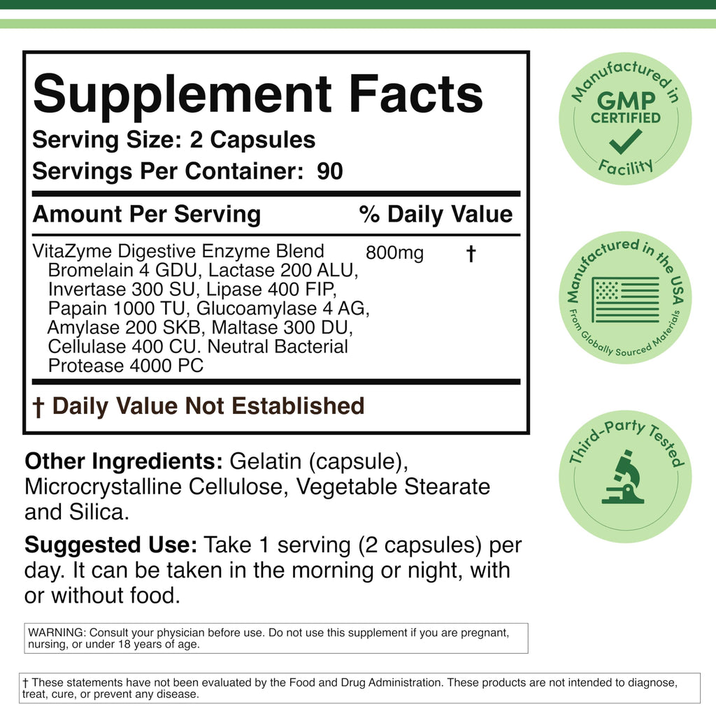 Double Wood Supplements Digestive Enzymes 800mg - 180 Capsules - image 2