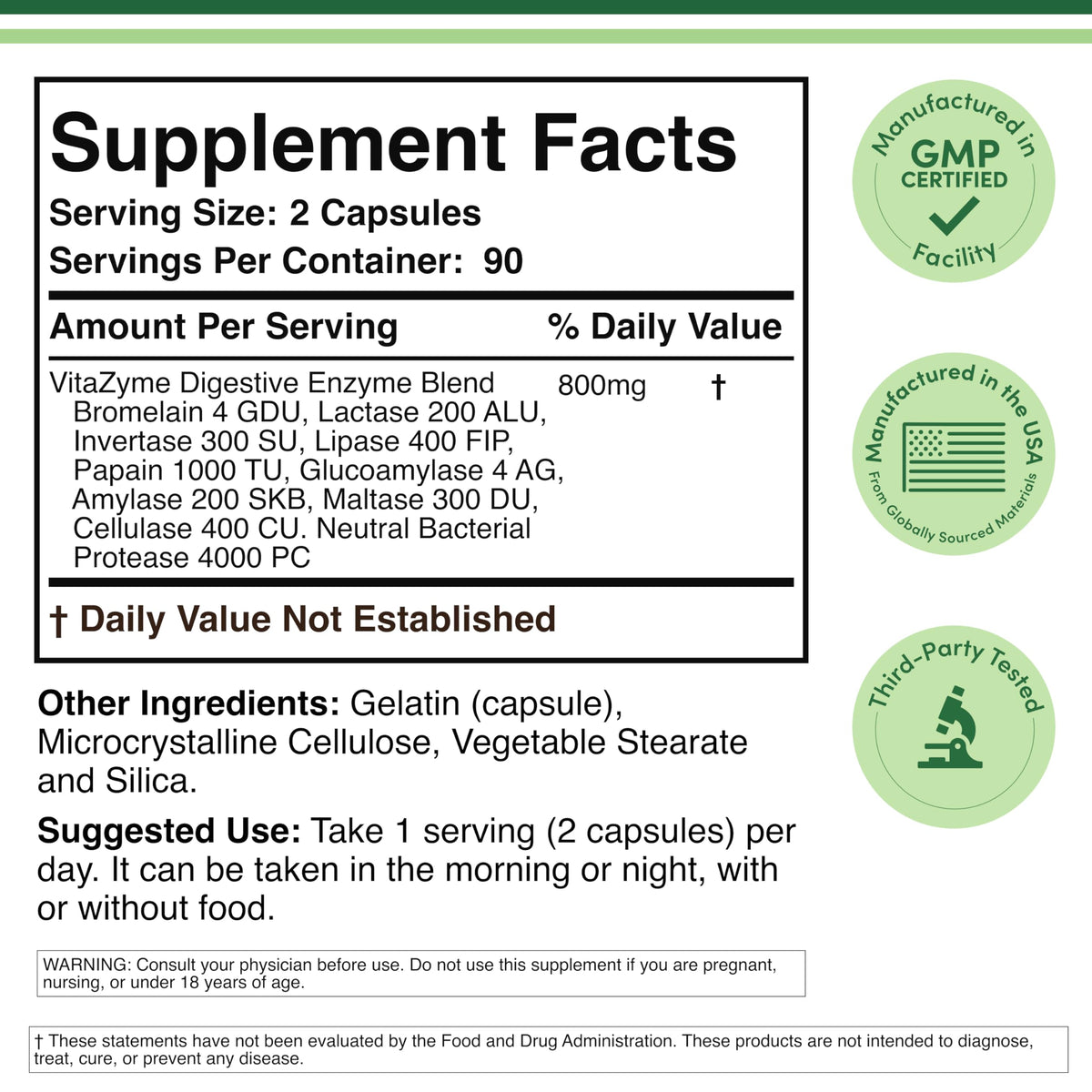 Double Wood Supplements Digestive Enzymes 800mg - 180 Capsules - image 2