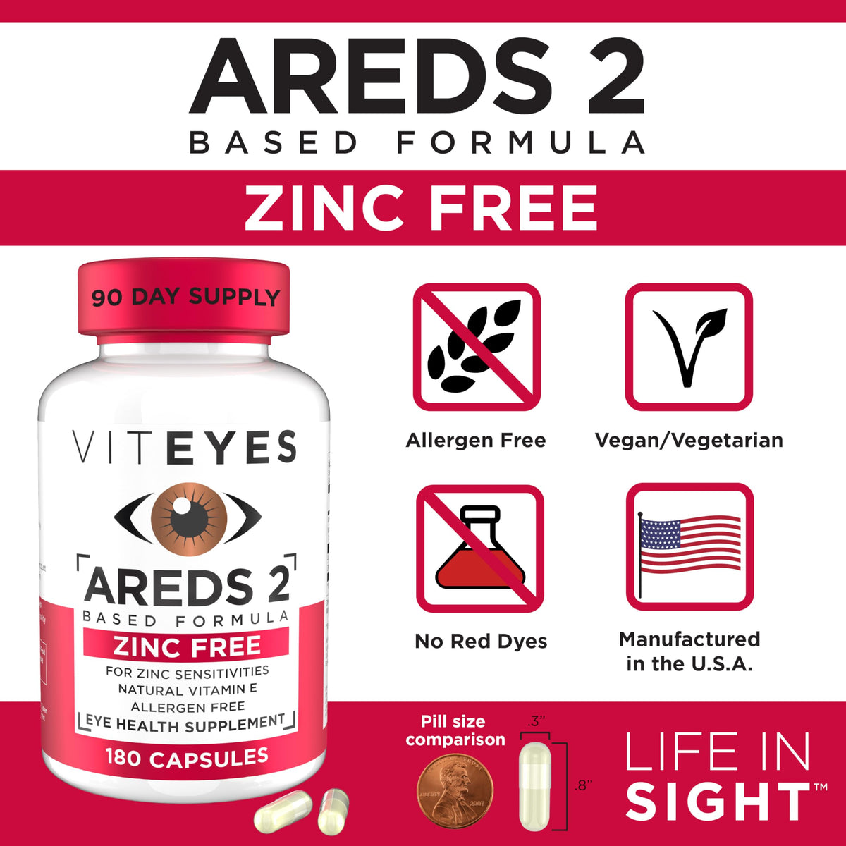 Viteyes AREDS 2 Zinc Free Macular Support - 180 Capsules - image 4