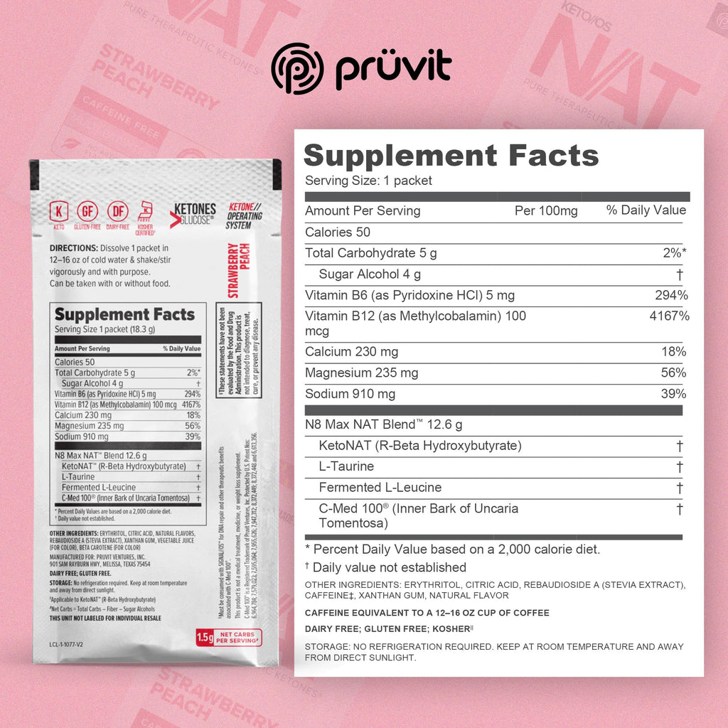 Prüvit OS NAT Strawberry Peach Keto Powder - 20 Count - image 2