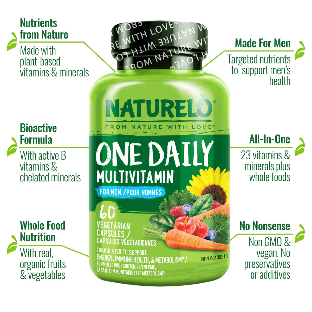NATURELO Multivitamin for Men - One Daily, 60 Vegetarian Capsules
