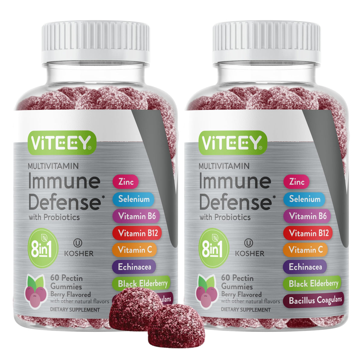 Viteey 8 in 1 Immune Support Booster Pectin Gummies with Probiotics