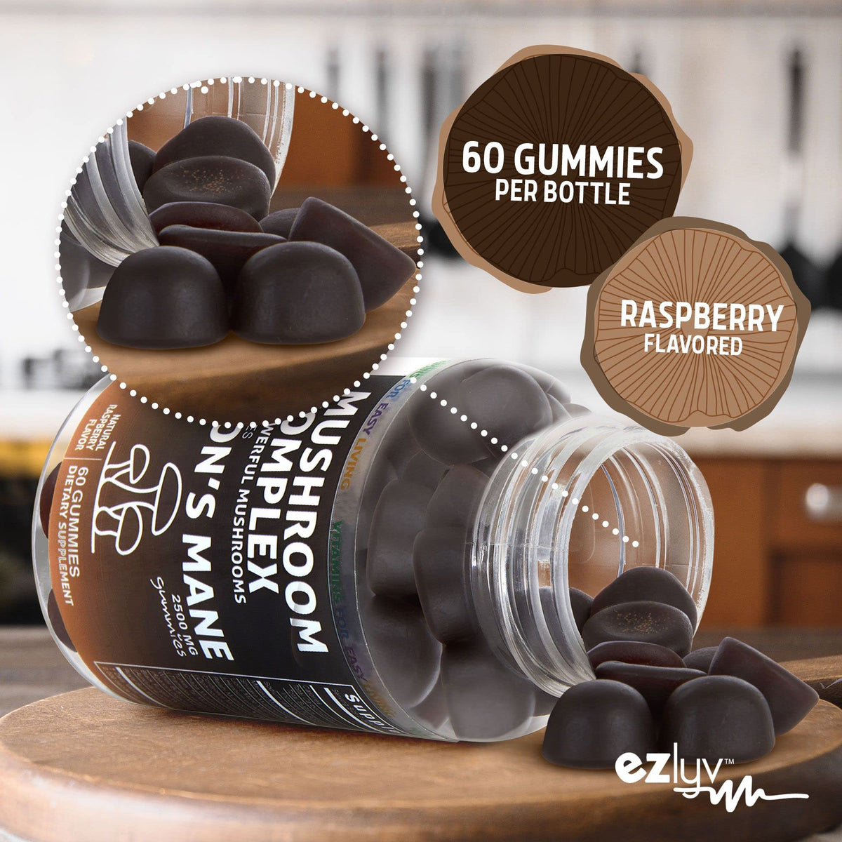 Ezlyv Lions Mane Mushroom Gummies 10-in-1 Blend - 60 Gummies - image 4