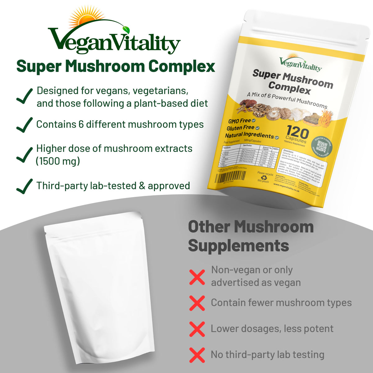 Vegan Vitality Multi Mushroom Supplement Complex - 120 Capsules - image 4