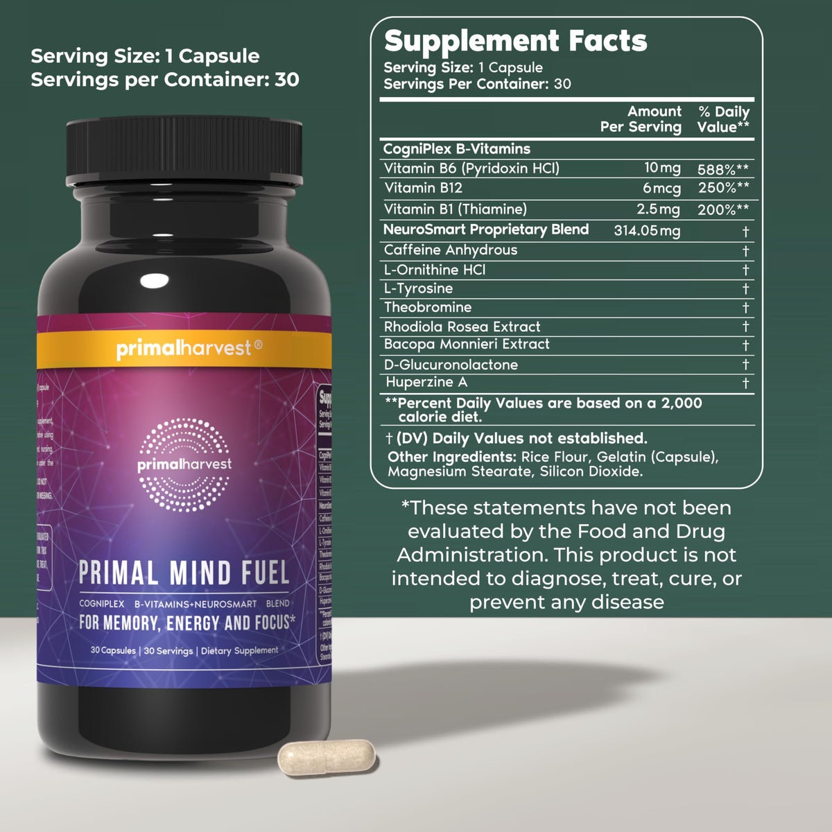 Primal Harvest Mind Fuel Daily Supplement - 30 Capsules - image 2