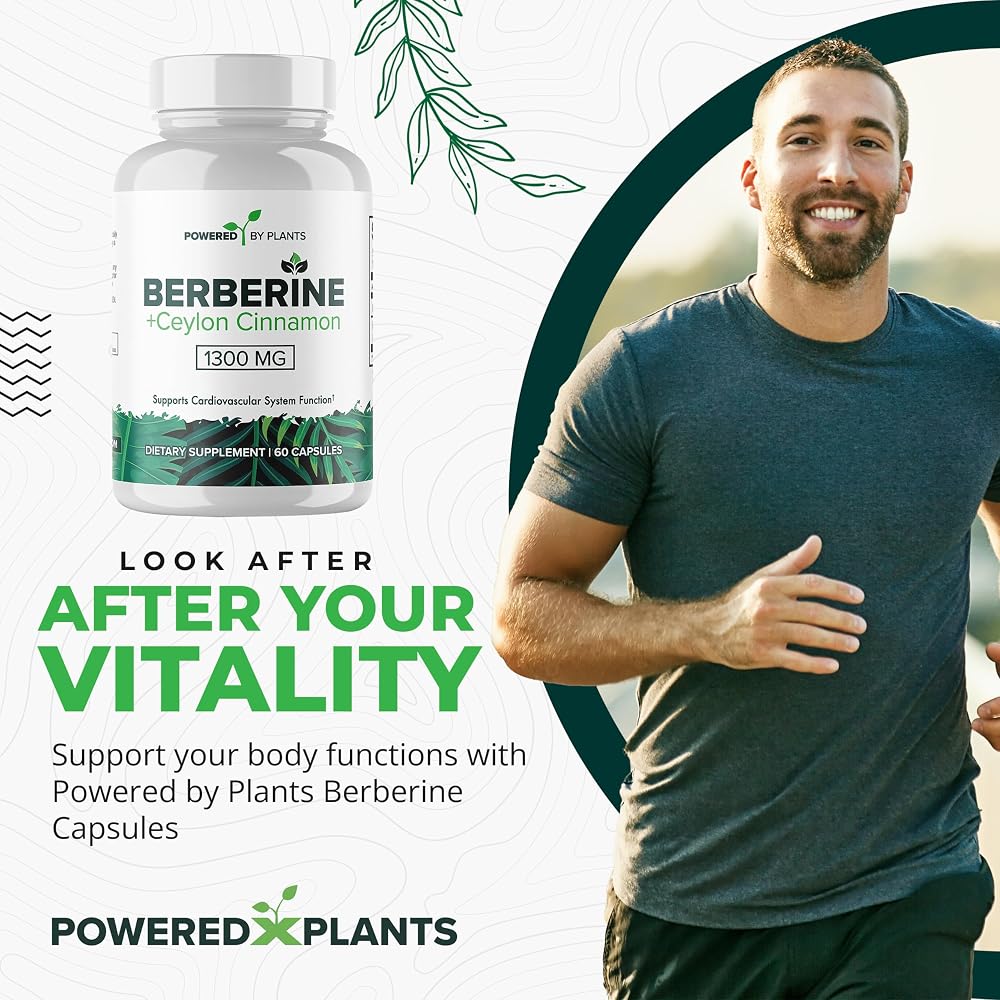 POWERED X PLANTS Pure Berberine Supplement - 1300mg Berberine