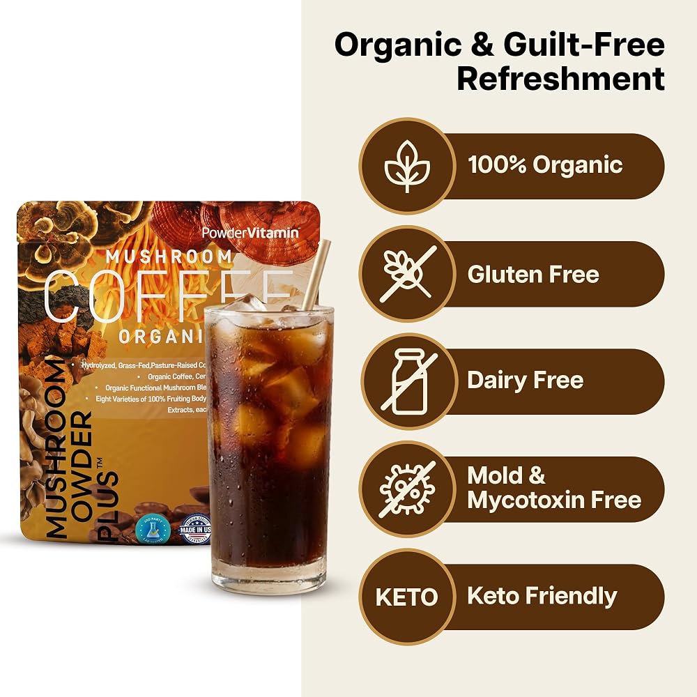 PowderVitamin Organic Mushroom Grass-Fed Collagen Types I & III
