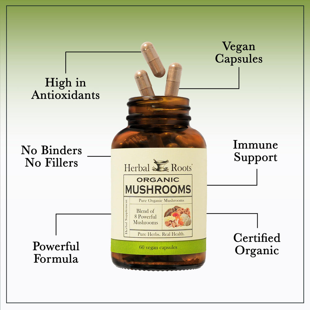 Herbal Roots Organic Mushroom Capsules Immune Support - 60 Vegan Capsules - image 5