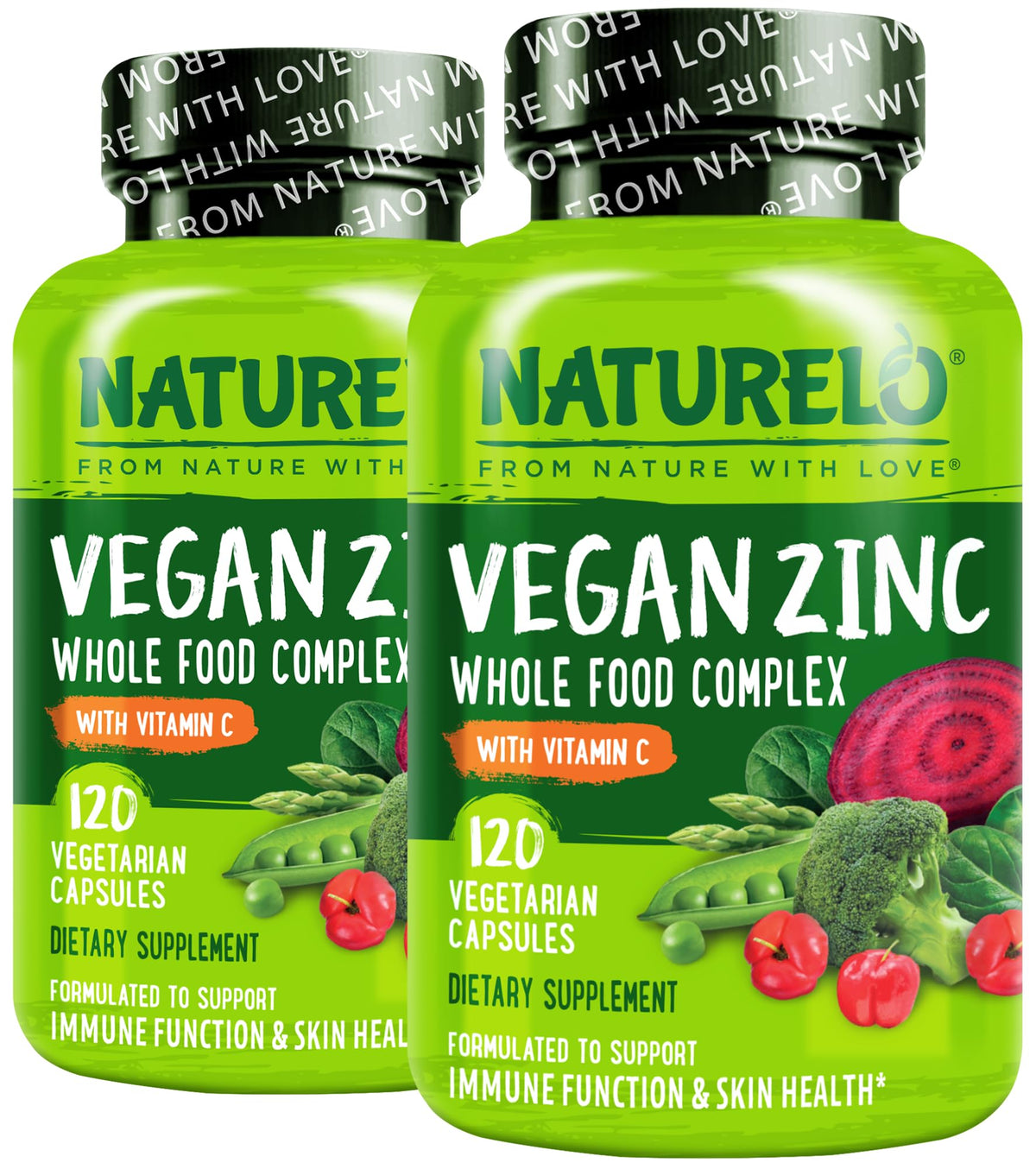NATURELO Vegan Zinc Immune Support Capsules with Vitamin C - 240 Capsules