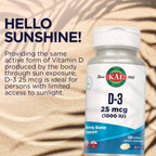 KAL Vitamin D3 25 mcg with Vitamin A - 200 Softgels - image 6