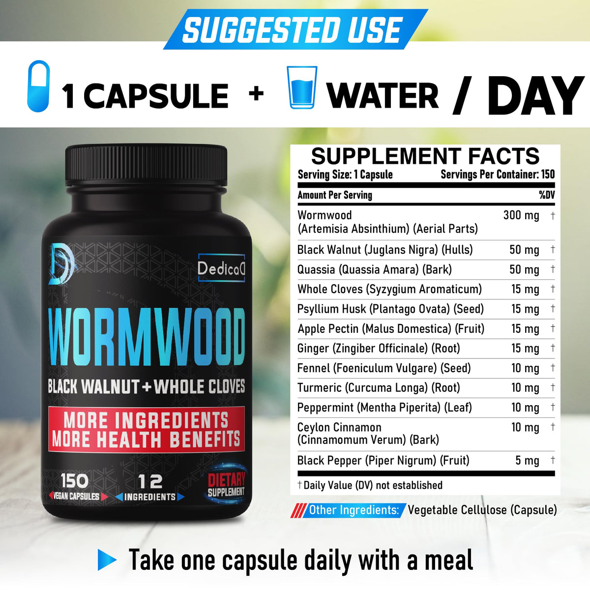 DEDICAD Wormwood Capsules - Digestive, Immune, and Mood Support
