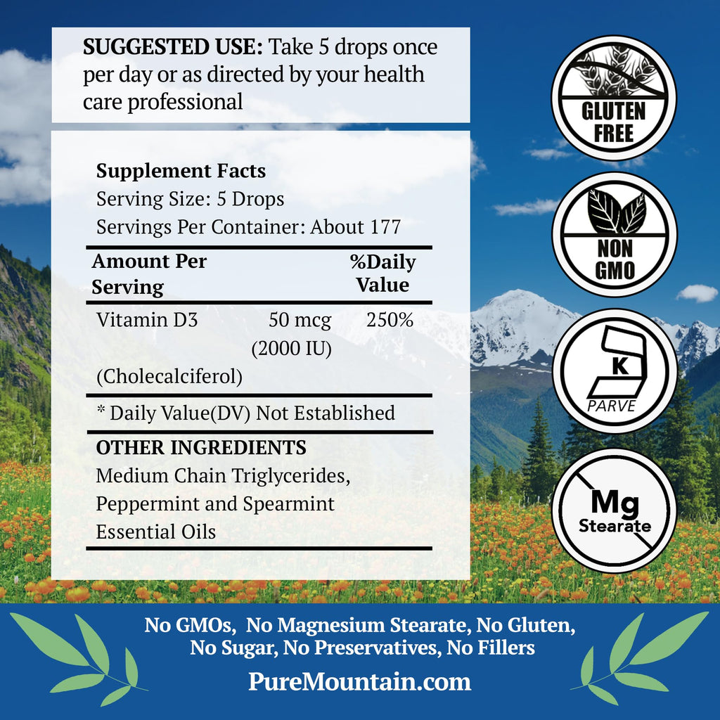 Pure Mountain Botanicals Liquid Vitamin D3 Drops 2000 IU - 1 oz - image 2