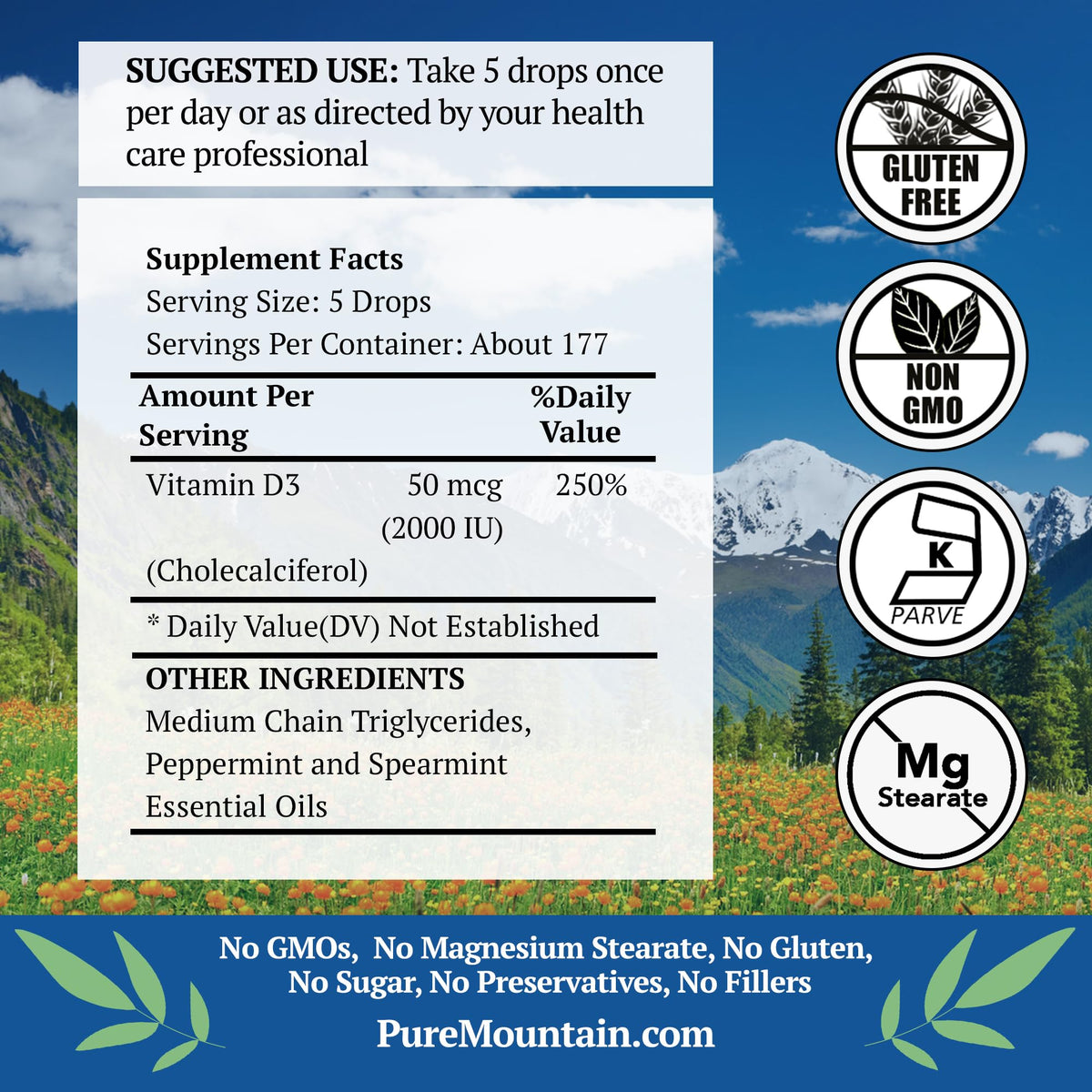 Pure Mountain Botanicals Liquid Vitamin D3 Drops 2000 IU - 1 oz - image 2