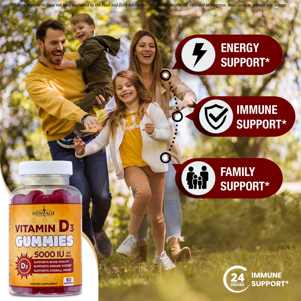 NEW AGE Vitamin D3 5000 IU Gummies Immune Support - 120 Gummies - image 3