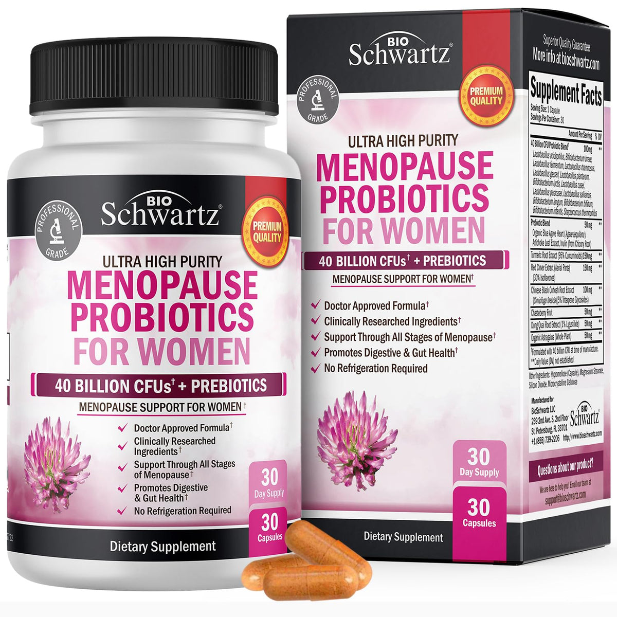BioSchwartz Menopause Probiotics for Women 40B CFU - 30 Capsules