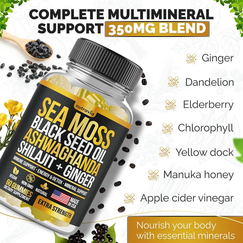 Nutravia Sea Moss, Black Seed Oil & Ashwagandha Gummies - 60 Gummies - image 5