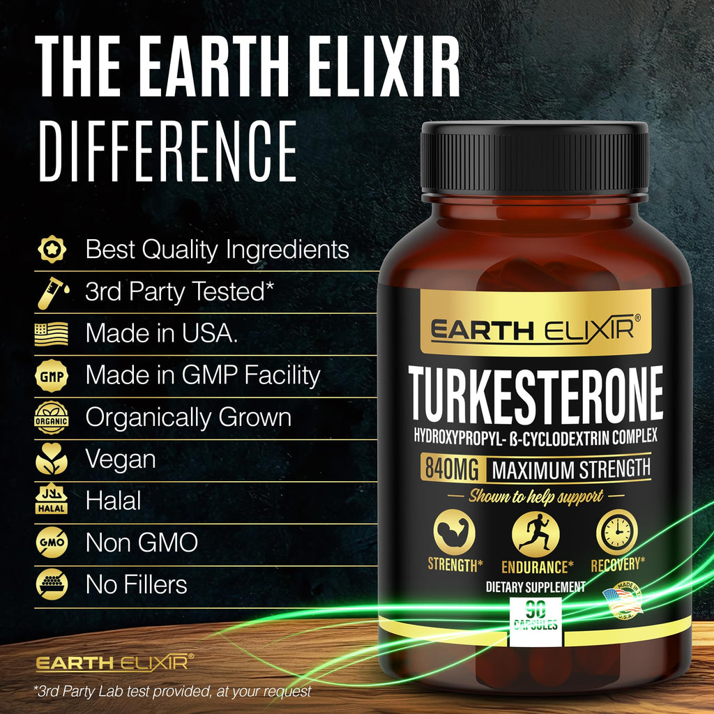 Earth Elixir Turkesterone 840 mg Strength Support - 90 Capsules - image 5